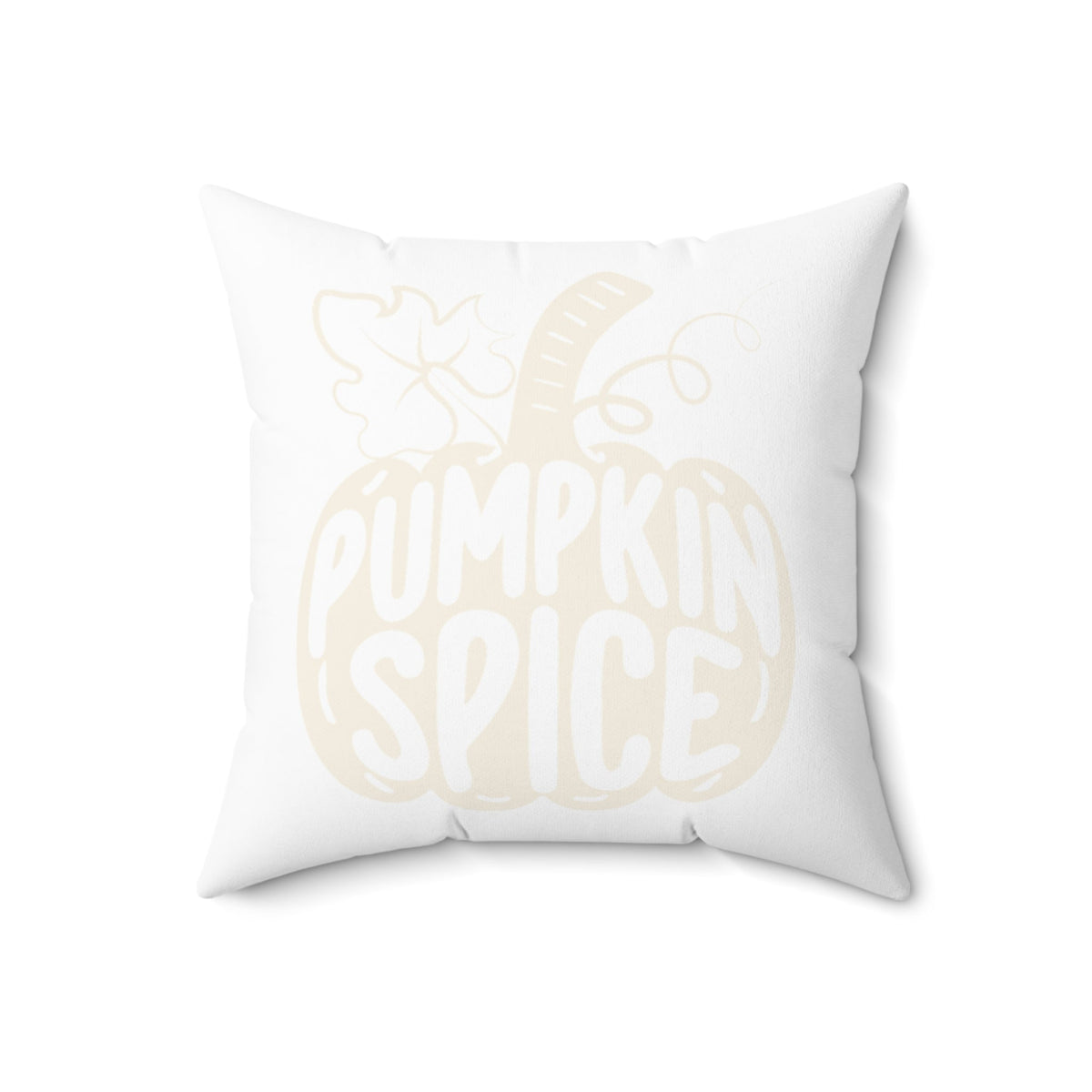 White square throw pillow with light orange pumpkin spice graphic