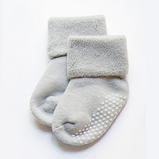 Grey children non-slip socks with dotted grip on the sole