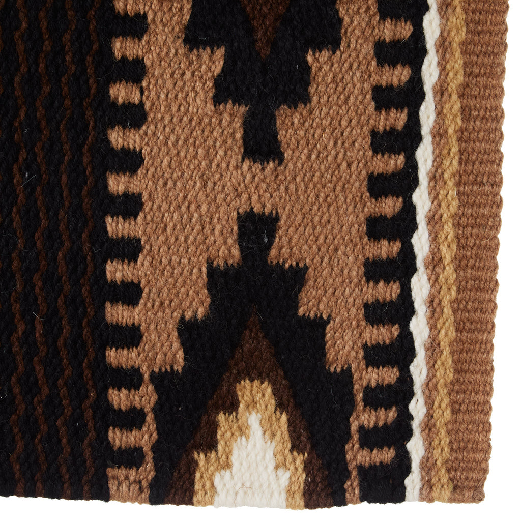 Close-up of saddle blanket fabric with black star shapes and white stripe borders