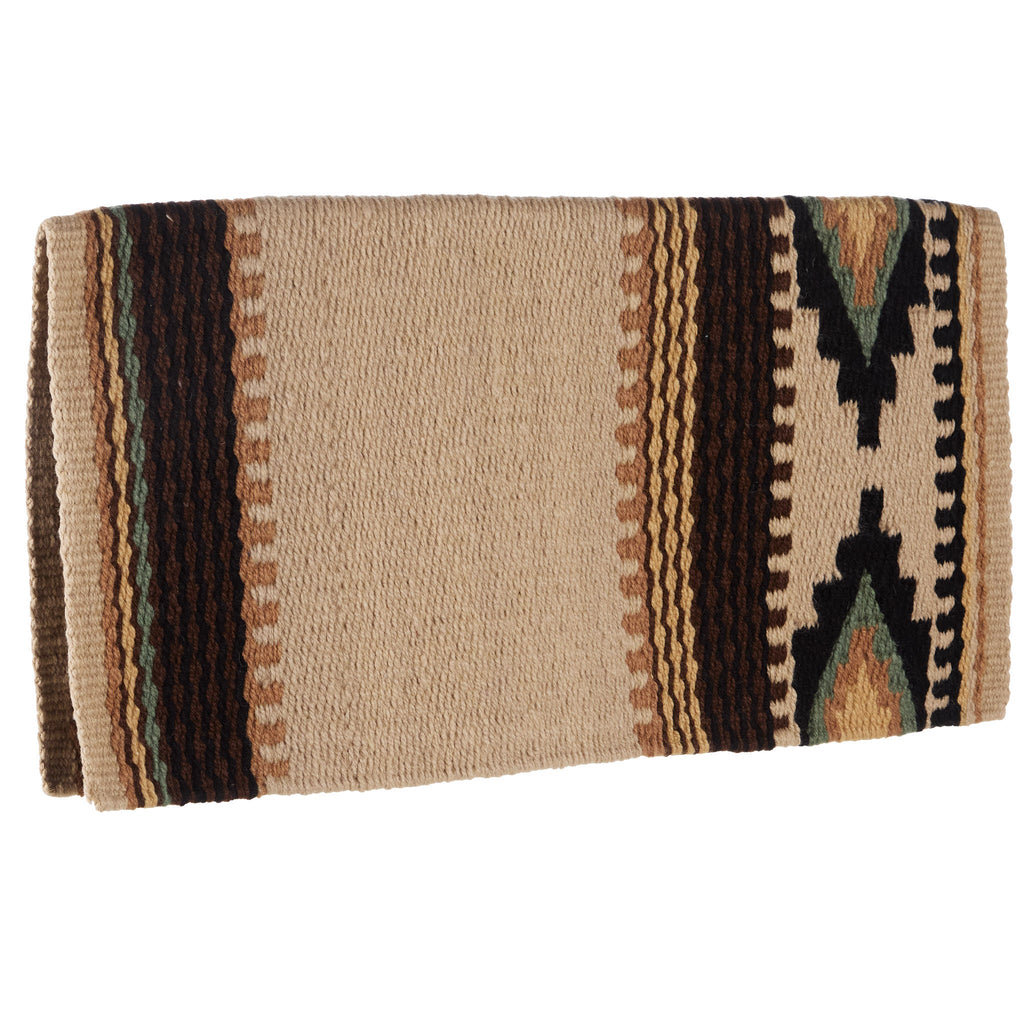 Wool saddle blanket with cream center panel and dark brown stripes, large geometric star