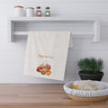 Kitchen tea towel, off-white with “Happy Fall Y'all” and autumn basket graphic