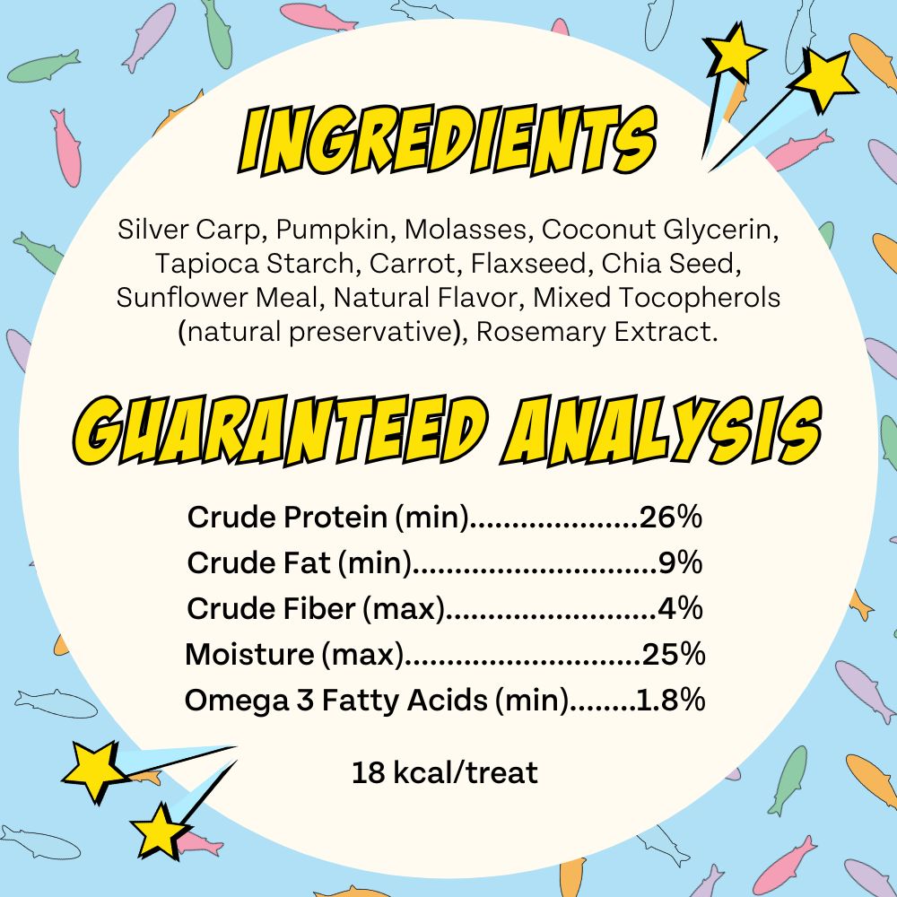 Ingredients and guaranteed analysis label for dog treats