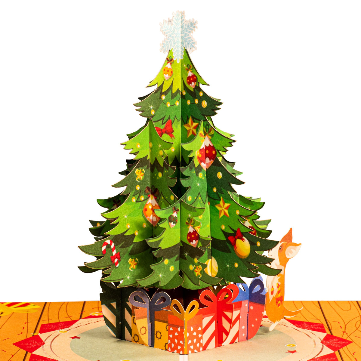Pop-up Christmas tree card with layered green tree and gift box base