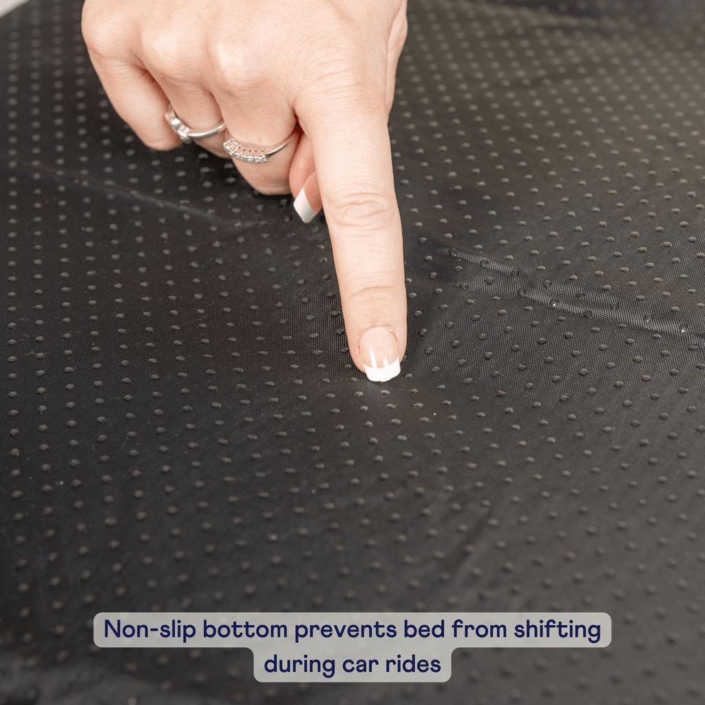 Gray non-slip bottom dog car bed with textured grip base