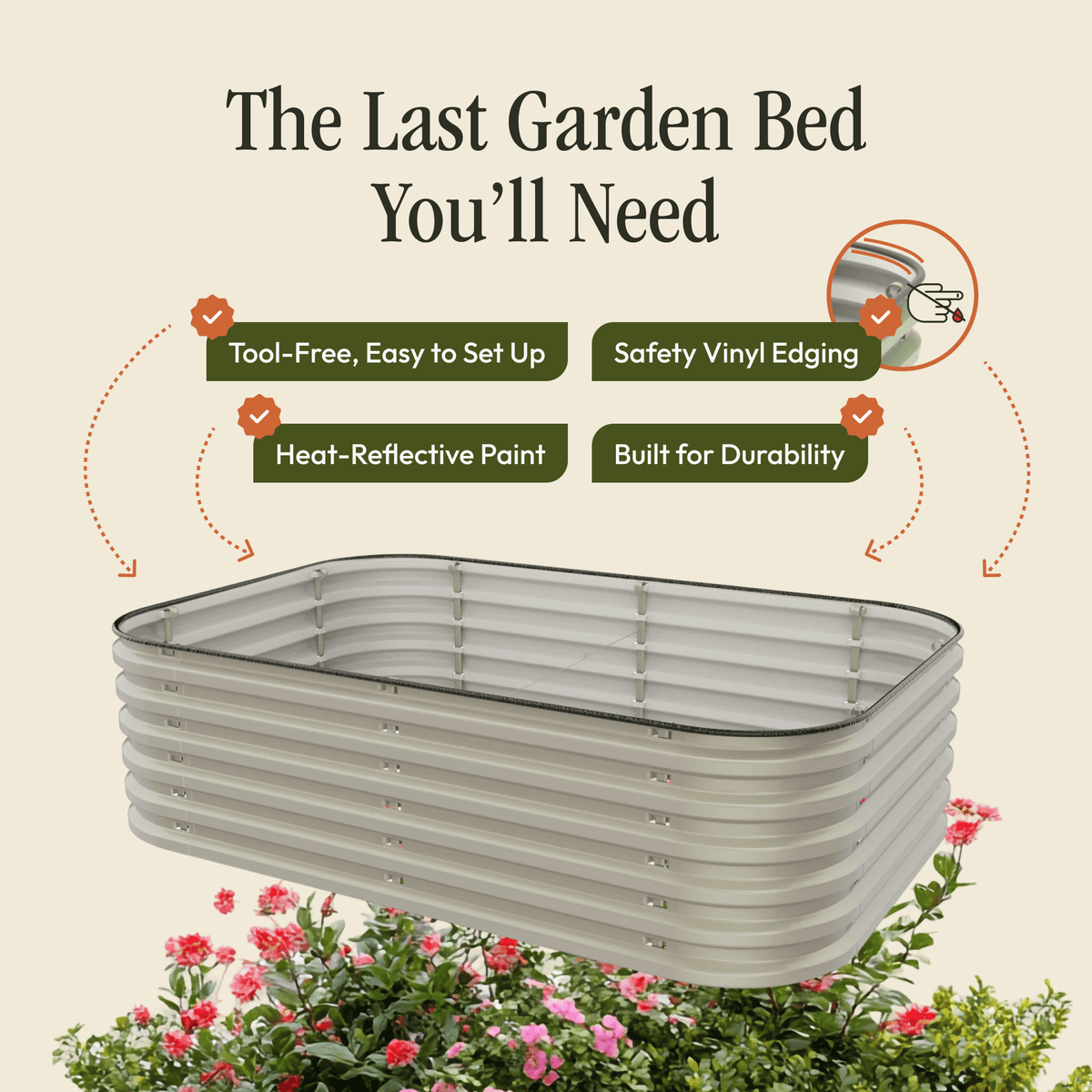 Gray metal raised garden bed kit with clear top liner and internal support bars