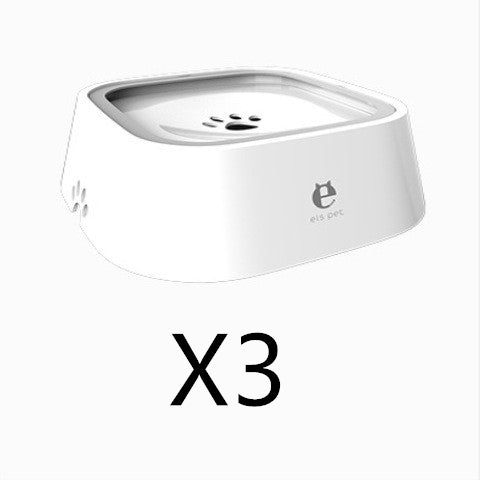 White anti-overflow cat and dog water bowl with paw-pattern top tray