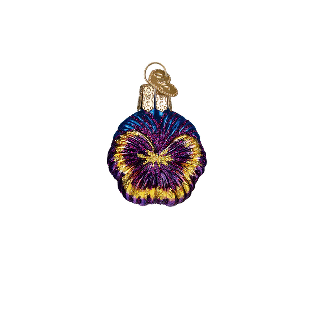 Mini garden ornament: purple glitter flower bauble with gold top and loop