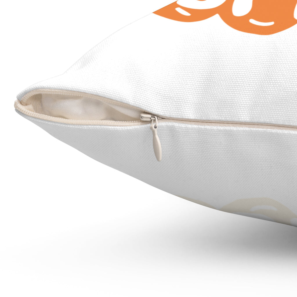 White throw pillow cover with visible zipper closure along the edge