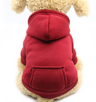 Red dog hoodie sweater with hood and front pocket, ribbed bottom