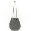 Dark crystal beaded crossbody clutch bag with long silver chain strap