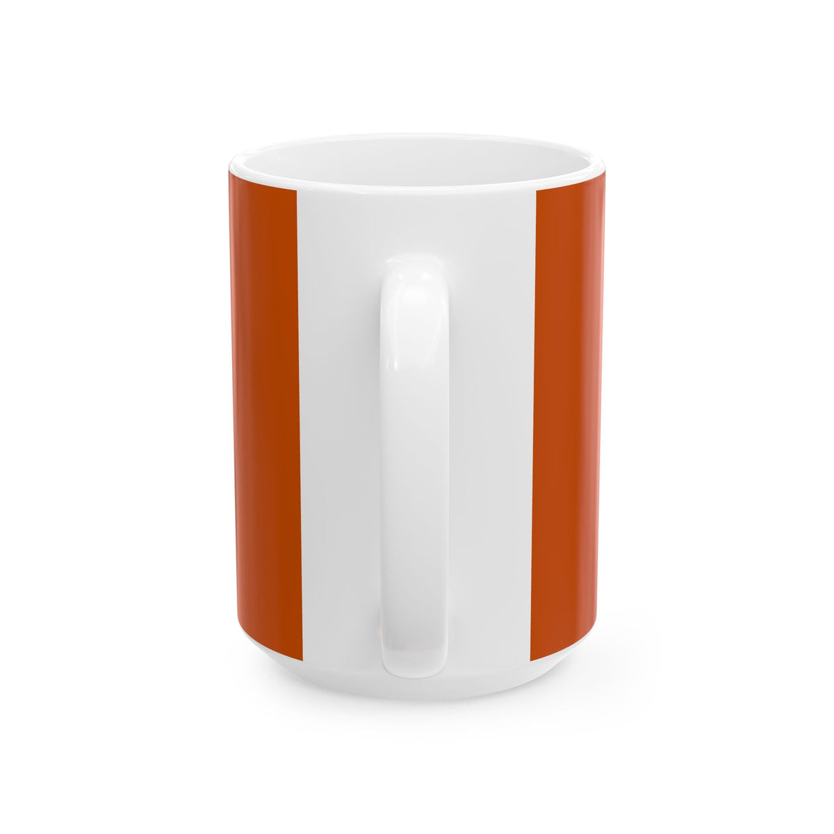 Orange-and-white ceramic Halloween mug with vertical stripe panel and side handle
