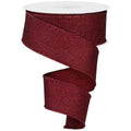 Burgundy glitter ribbon on spool with wide folded ribbon loops