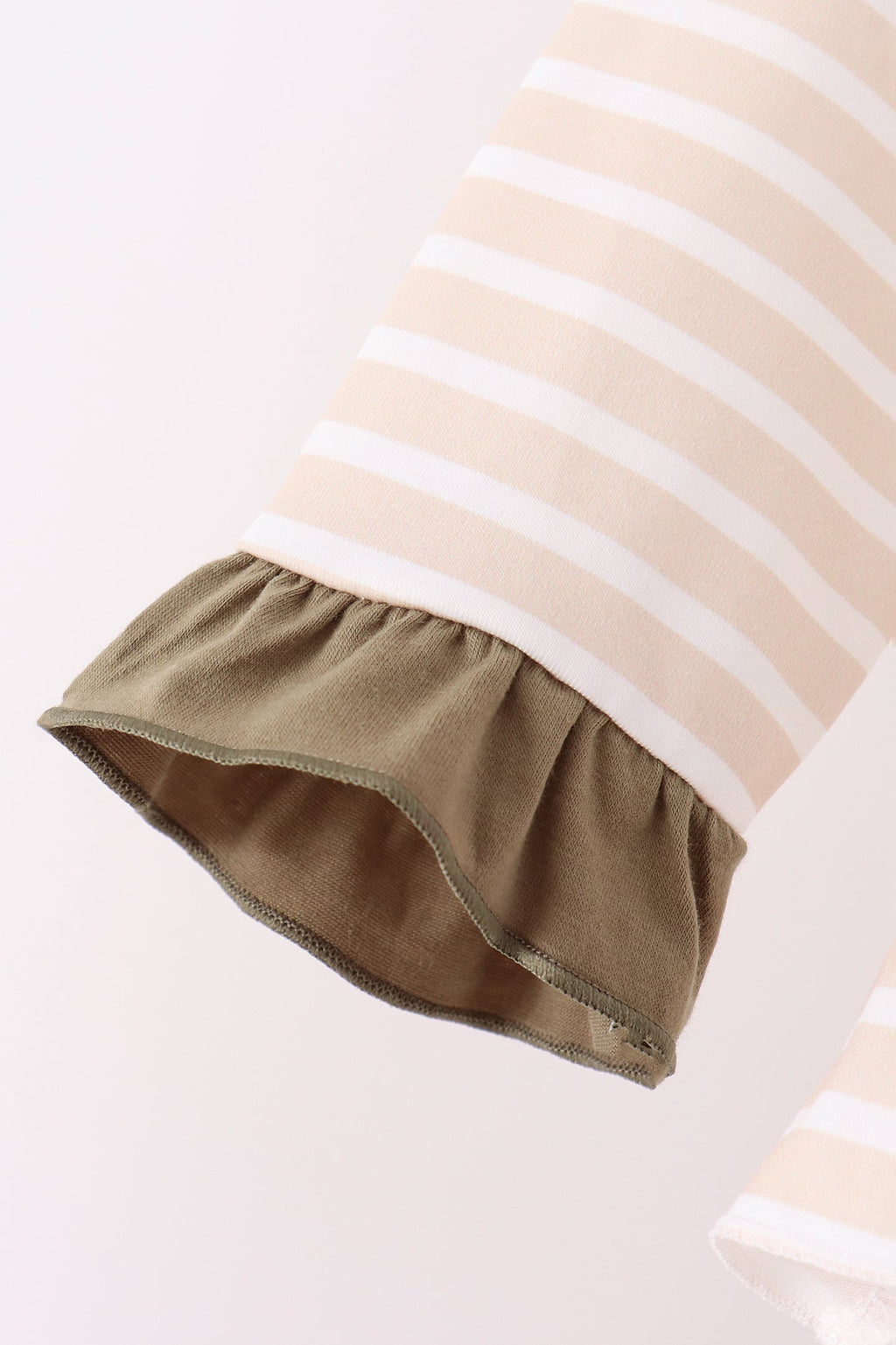 Striped long sleeve with olive ruffled cuff