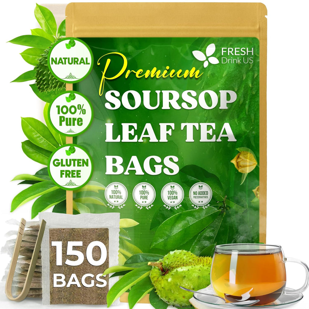 Green soursop leaf tea bags pouch, 150 bags with teacup and strainer