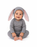 Grey bunny hooded baby pajama set with pink-lined ears