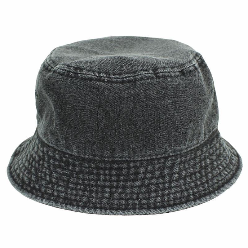 Light blue denim bucket hat with seam detailing and two vent eyelets