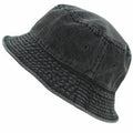 Dark blue denim bucket hat with stitched brim and two metal eyelet vents