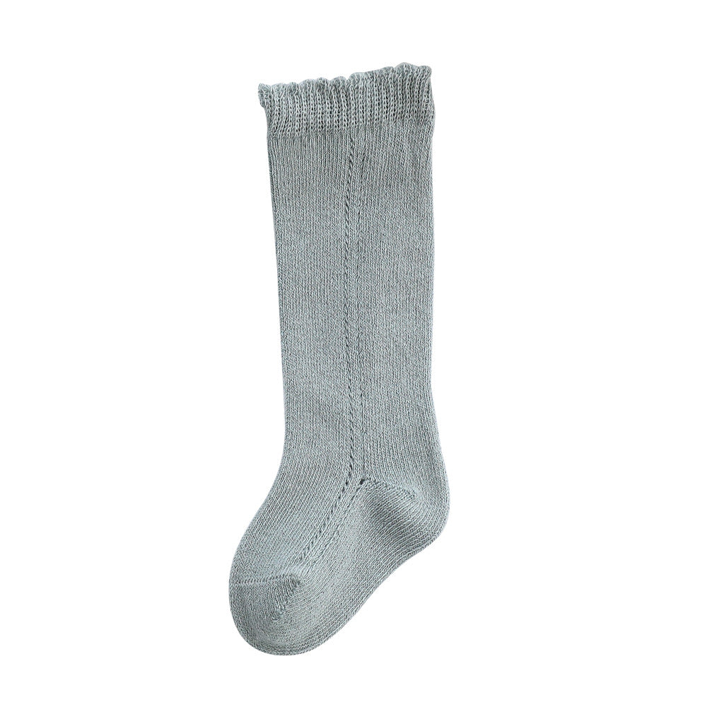 Baby long tube socks in gray knit, ribbed cuff and plain toe