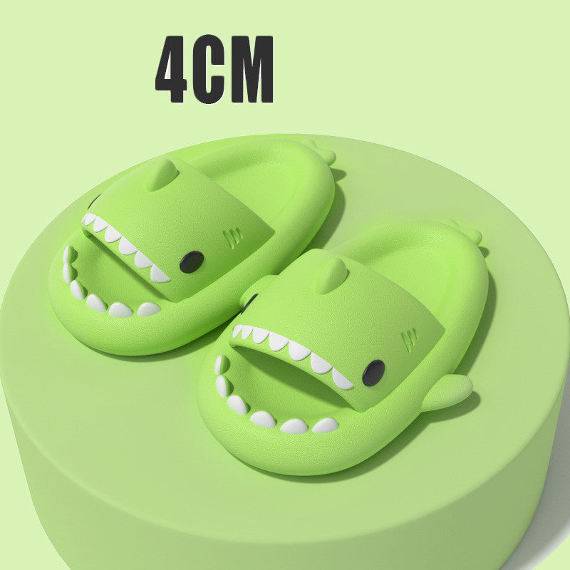 Green shark slide sandals, open toe, 4 cm shown above the pair