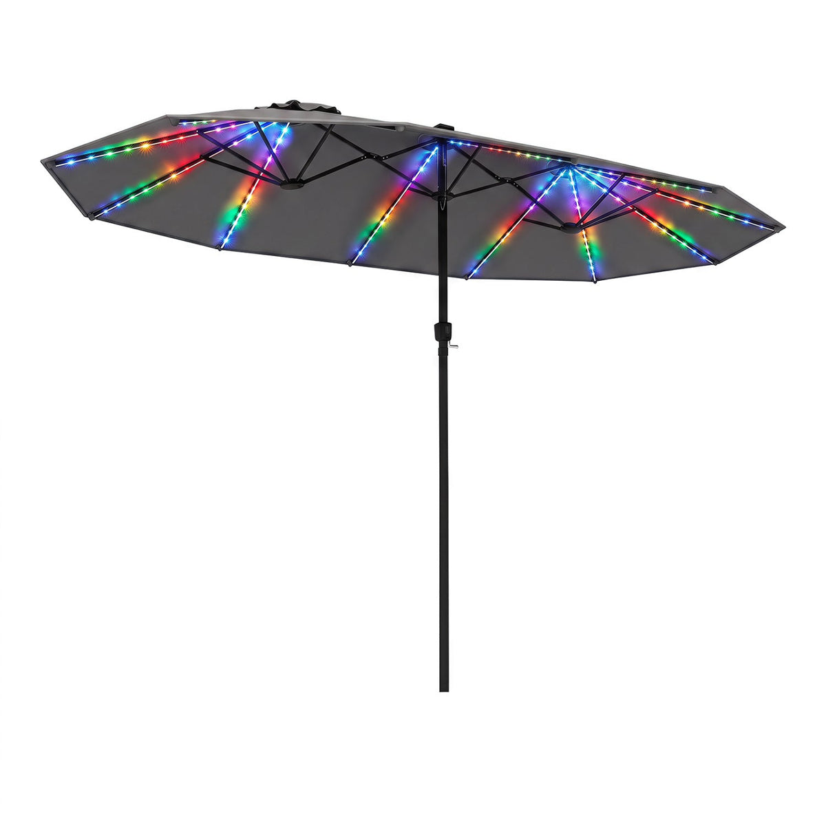 Dark gray patio umbrella open canopy with tall center pole
