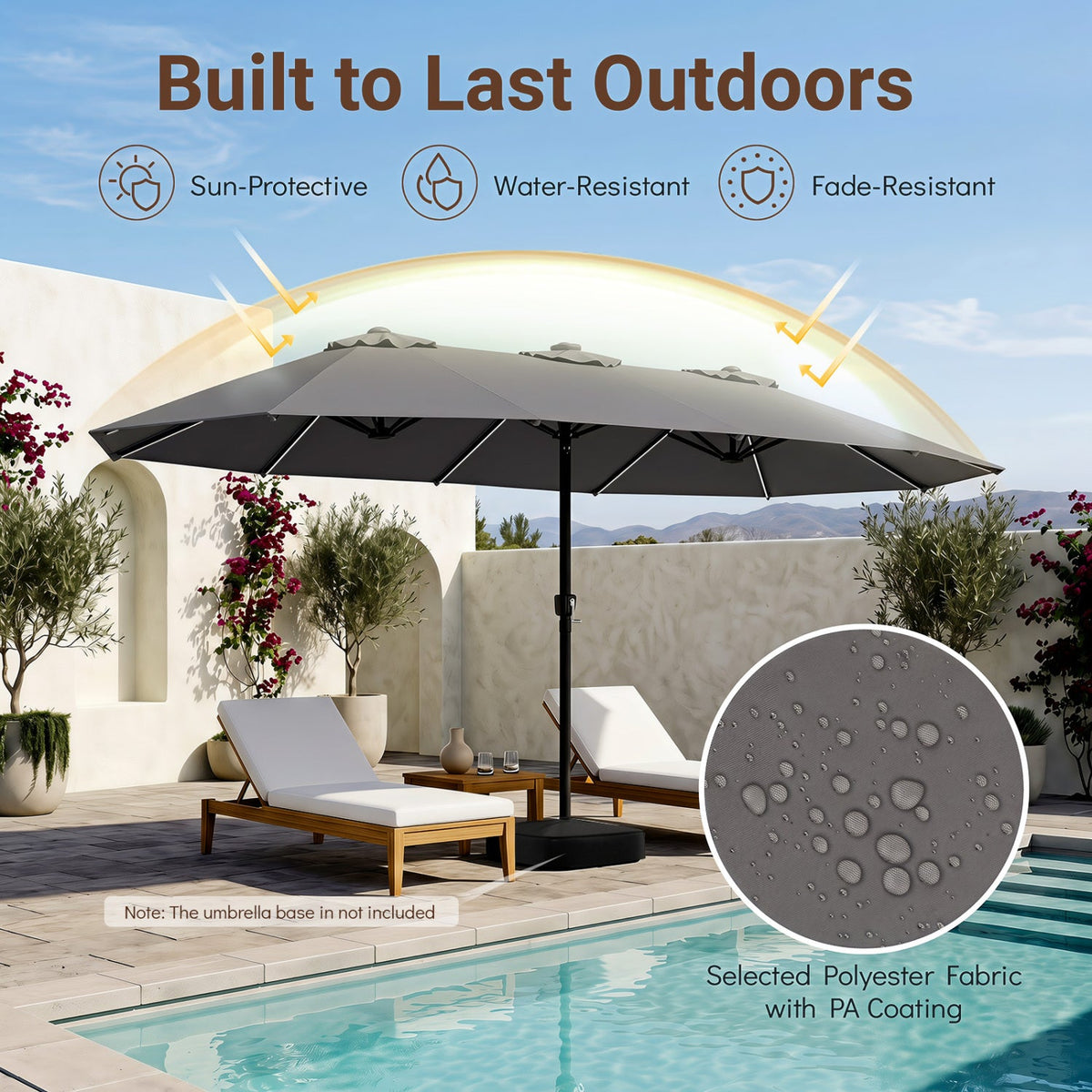 Dark gray patio umbrella with open canopy and tall center pole