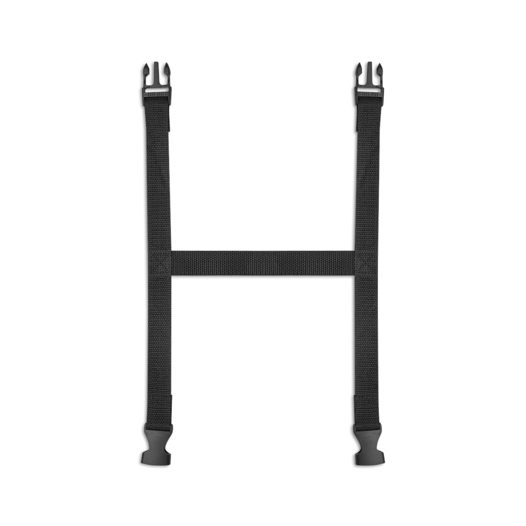 Two long straps with plastic buckles for securing the rolled picnic blanket