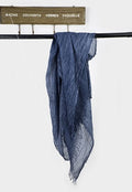 Men’s cotton-linen scarf, deep blue, long with fringed ends.