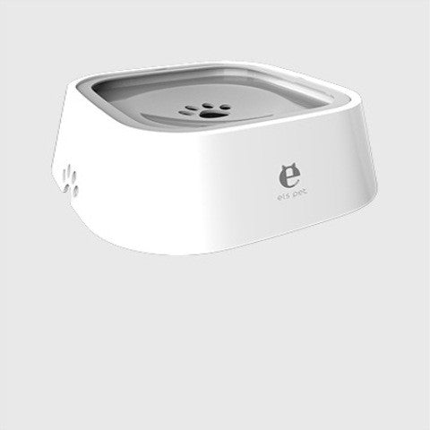 White automatic cat and dog water bowl with raised paw-print drainage tray