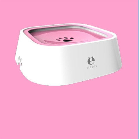 Pink and white automatic cat and dog water bowl with paw-print tray insert