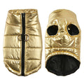 Golden padded dog winter vest jacket with zipper and harness D-rings