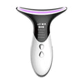 White handheld neck massager with purple LED ring and dual lower electrode pads