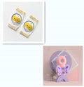 Cartoon baby knee pads set, white knit with yellow stripes and duck character patches