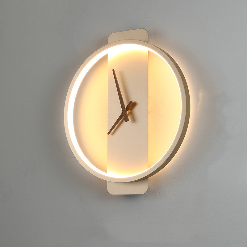 Gold round clock wall lamp with warm LED ring and center clock hands