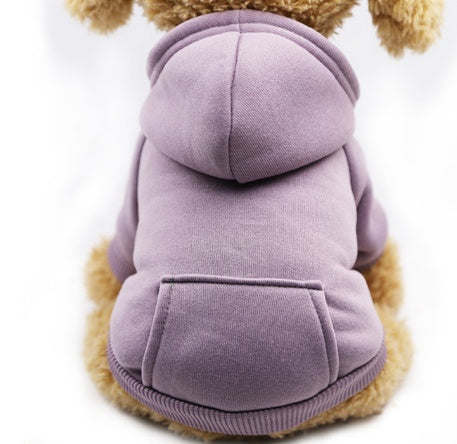 Lavender dog hoodie sweater with hood and front pocket, ribbed hem