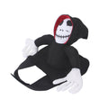 Black hooded pet costume with skull face mask, red hood trim, and white hands