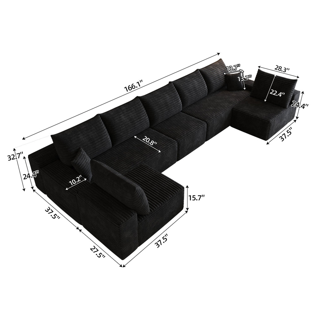 U-shaped sectional sofa dimensions diagram with labeled measurements