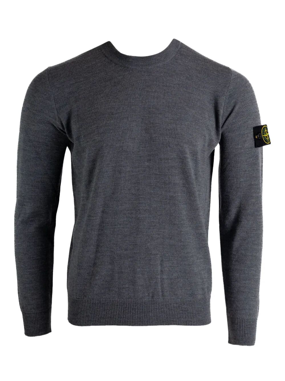 Men’s lightweight wool crew neck pullover in gray, long sleeves, ribbed hem and cuffs