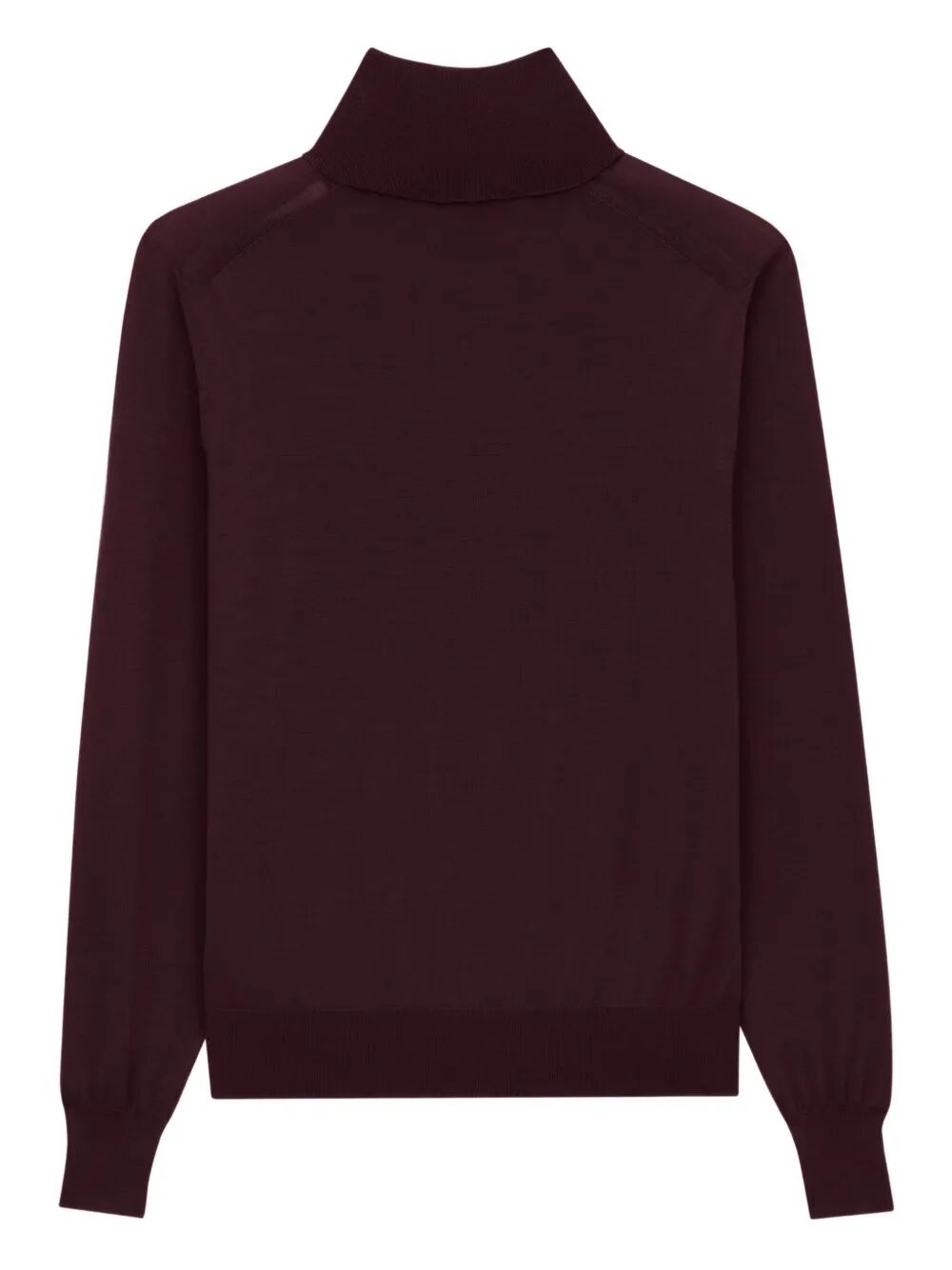 Saint Laurent men's wool turtleneck sweater, burgundy, back view, long sleeves