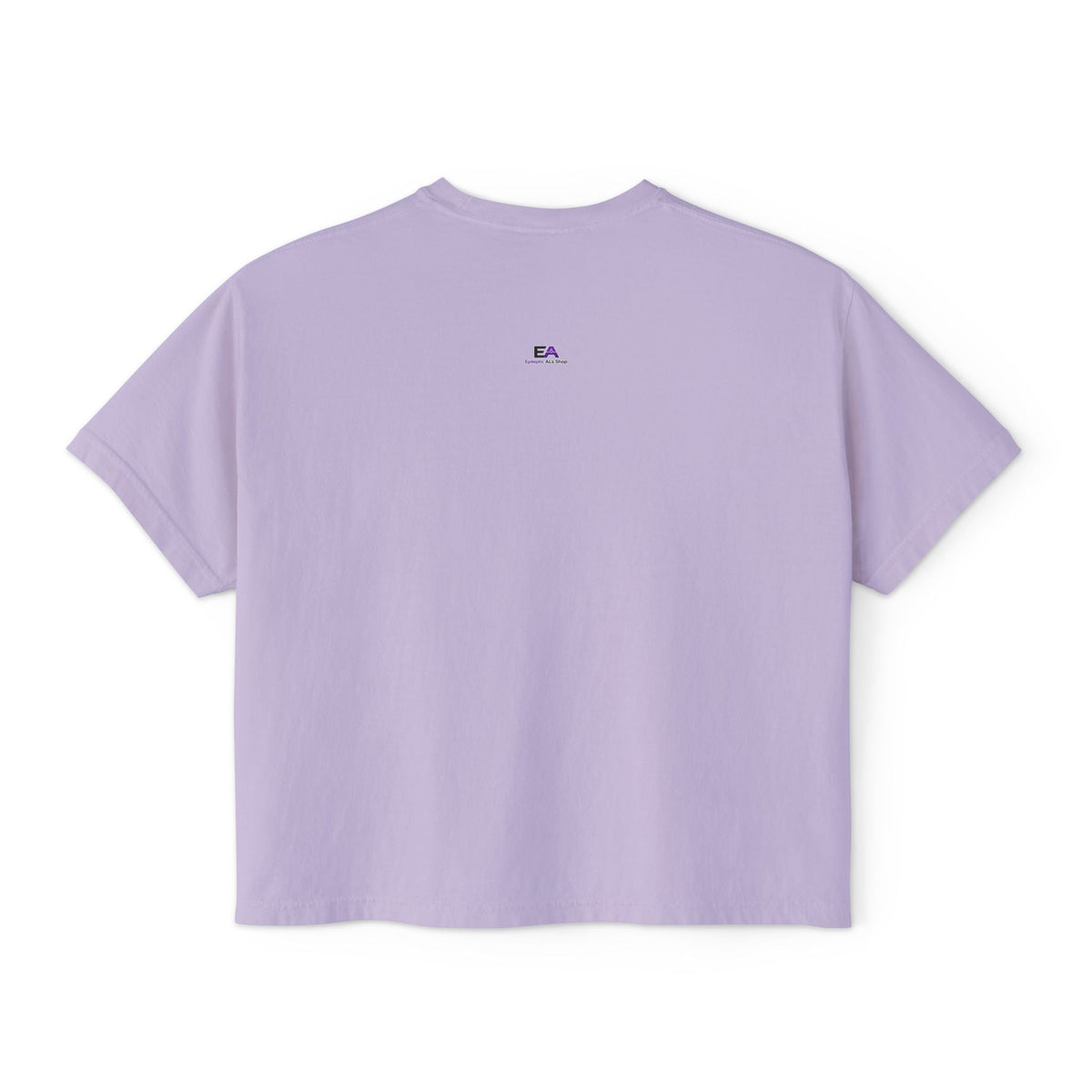 Boxy cropped cat tee, orchid purple, crew neck, short sleeves, small EA logo at chest