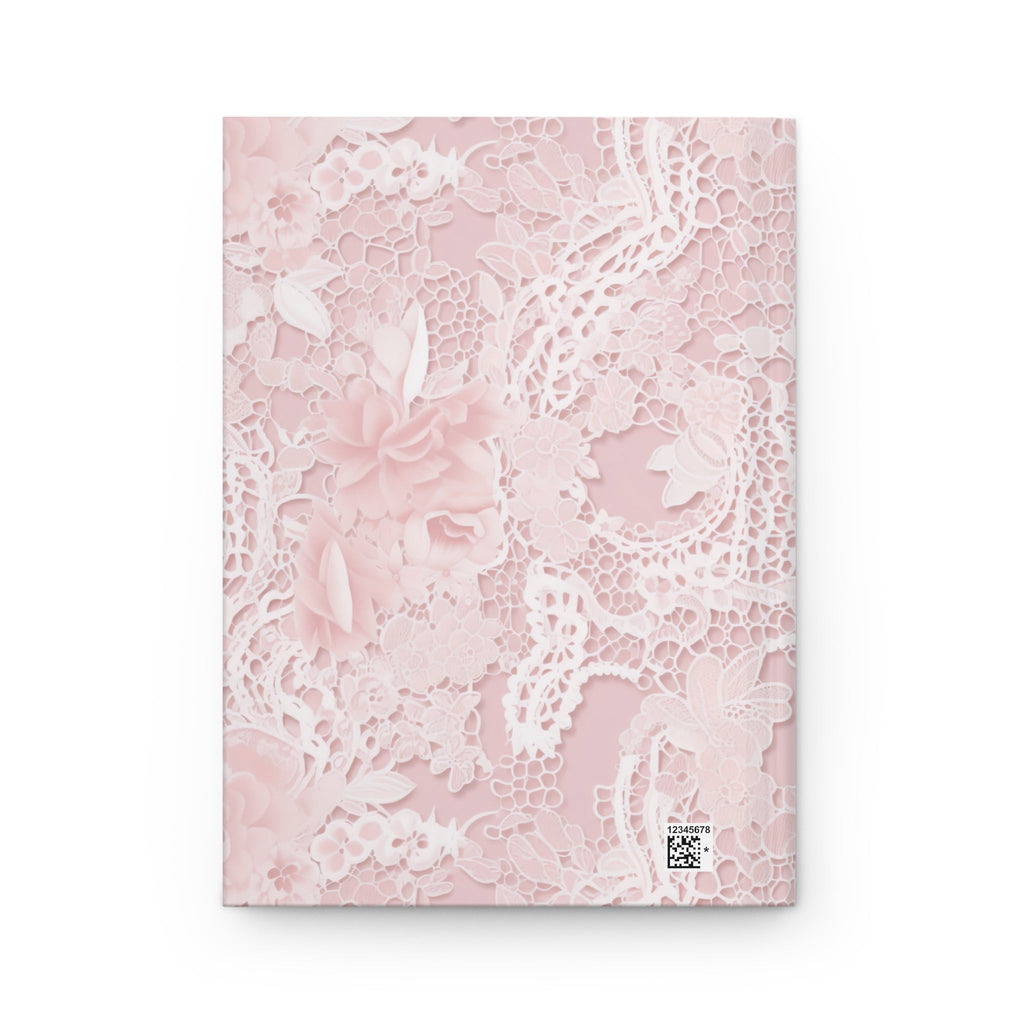 Pink floral lace hardcover journal with QR code on lower right cover