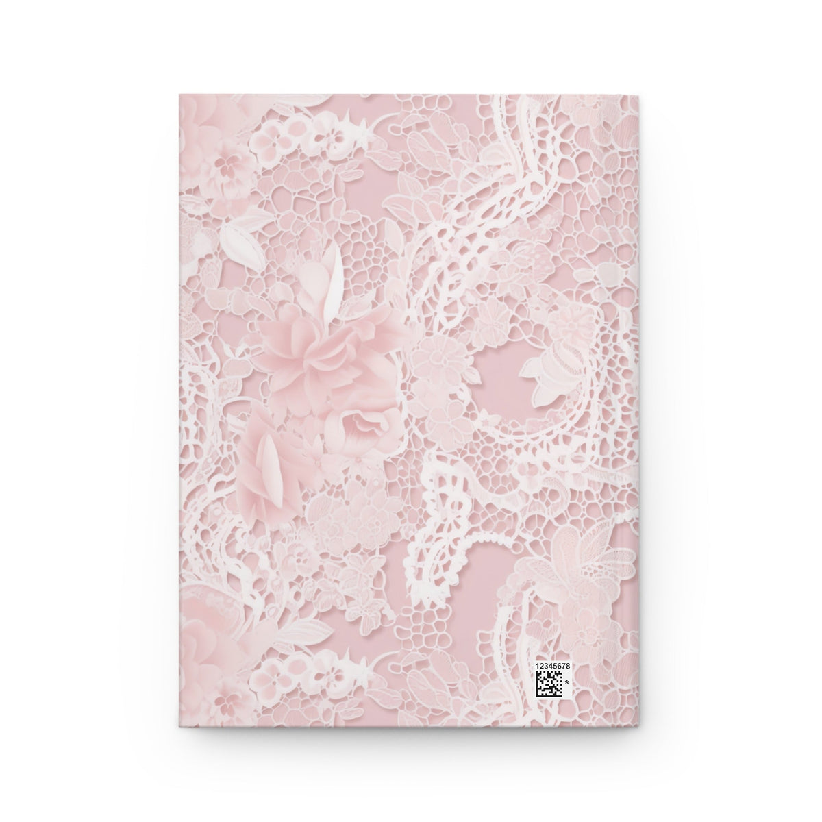 Pink floral lace hardcover journal with QR code on lower right cover