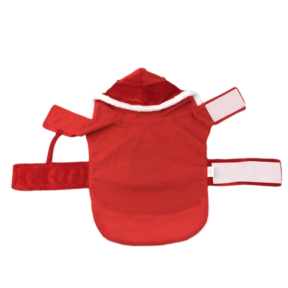 Red hooded dog costume with white faux-fur trim and attached arm bands