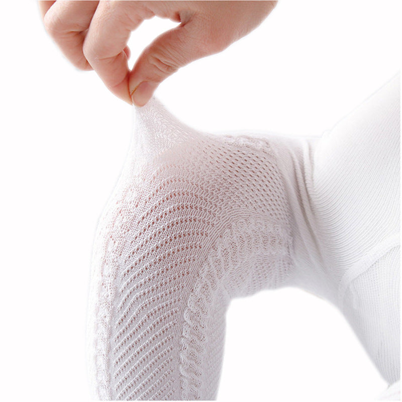 Children's anti-mosquito socks, light pink sheer knit with fine striped pattern