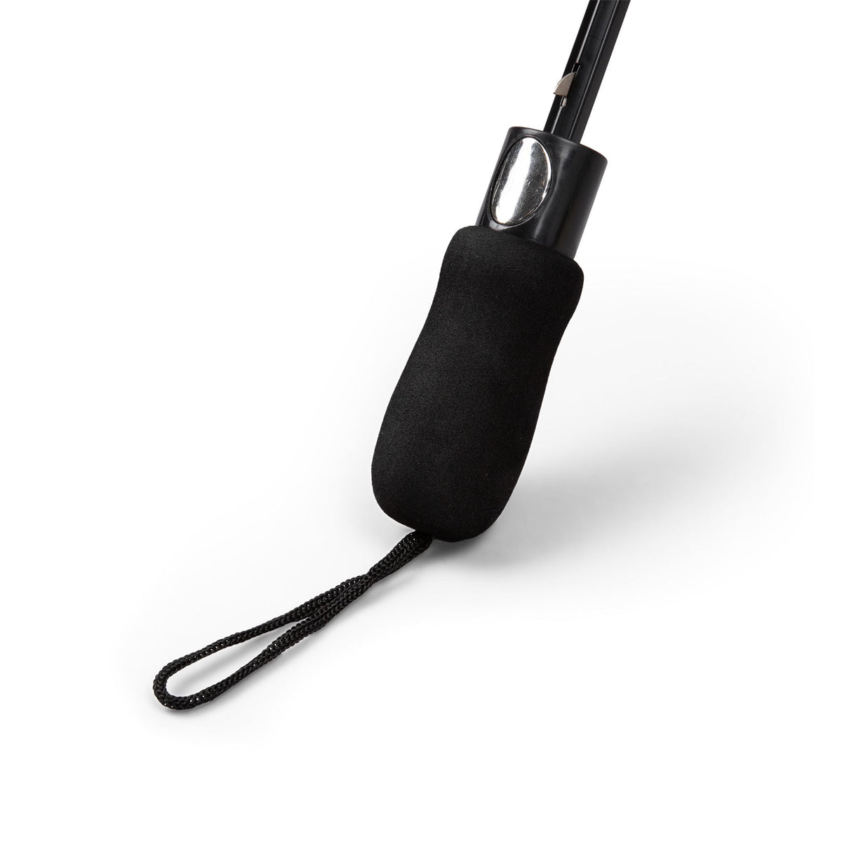 Black umbrella carrying sleeve with drawstring and looped lanyard