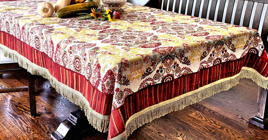 Tache Elegant Burgundy Ornate Paisley Woven Tapestry Tablecloth (18194)