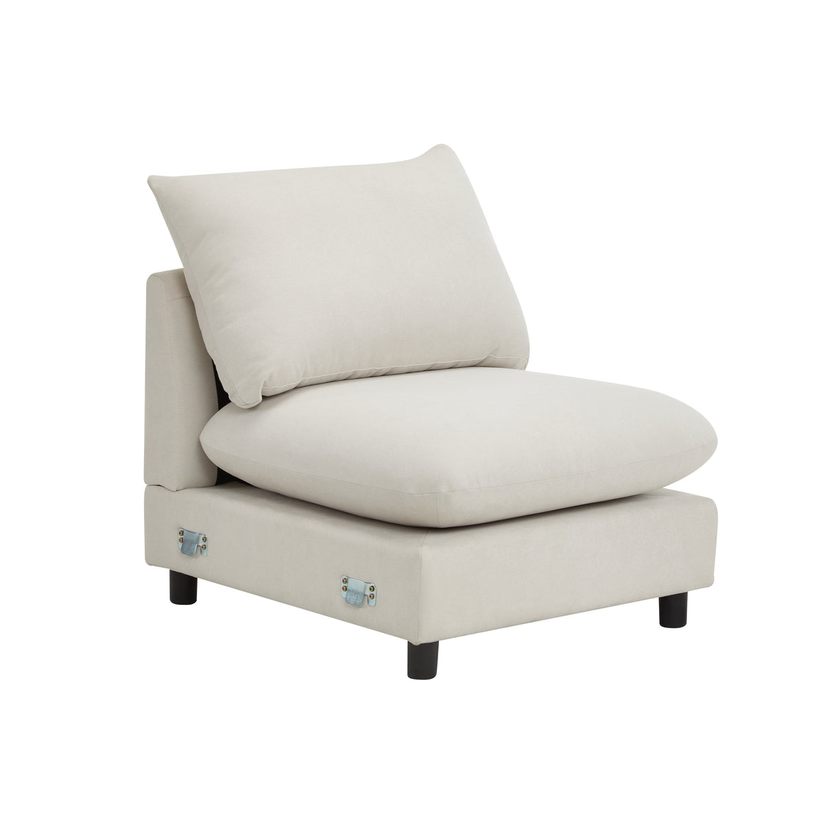 White modular chaise with side arm and seat cushion, square legs