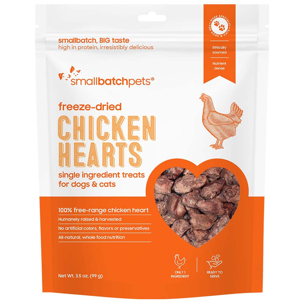Freeze-dried chicken heart pet treat bag, single-ingredient 3.5 oz (99 g)