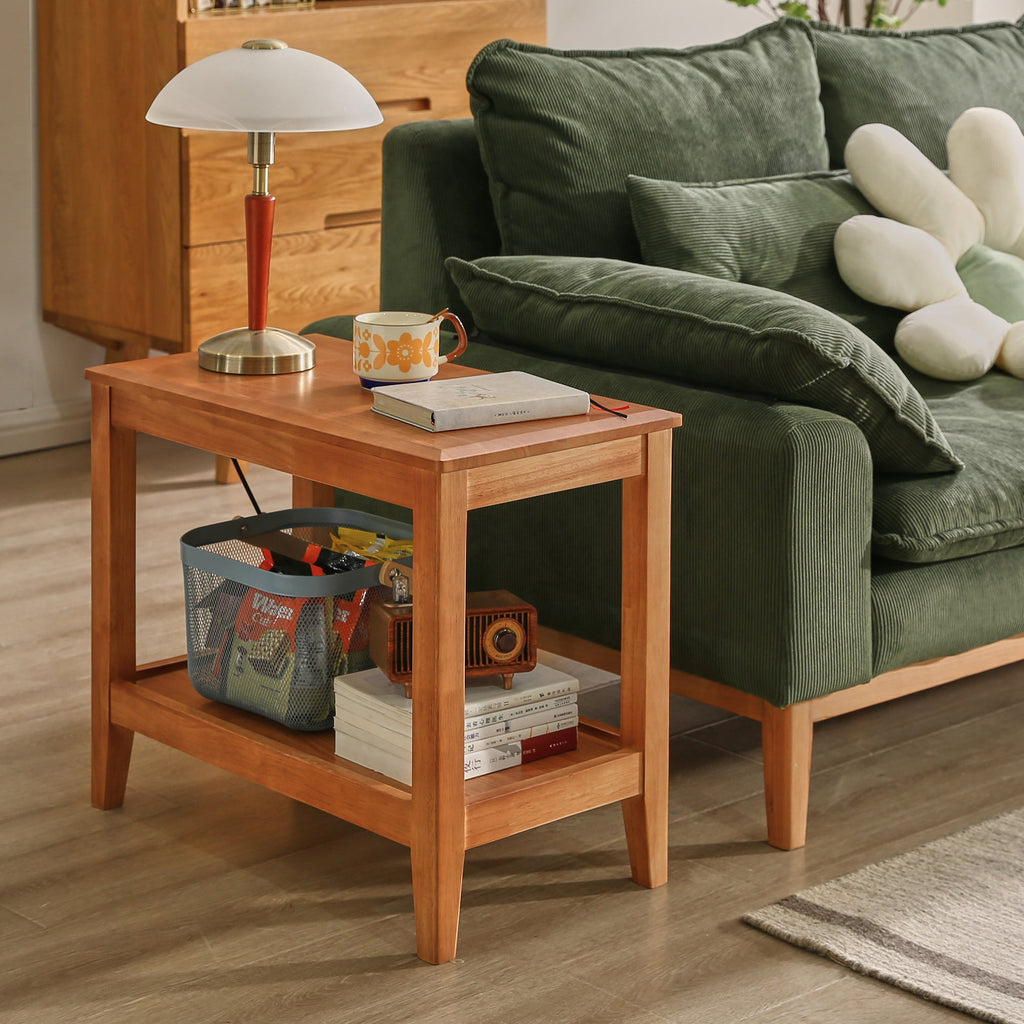 Two-tier solid wood sofa table with open shelf storage