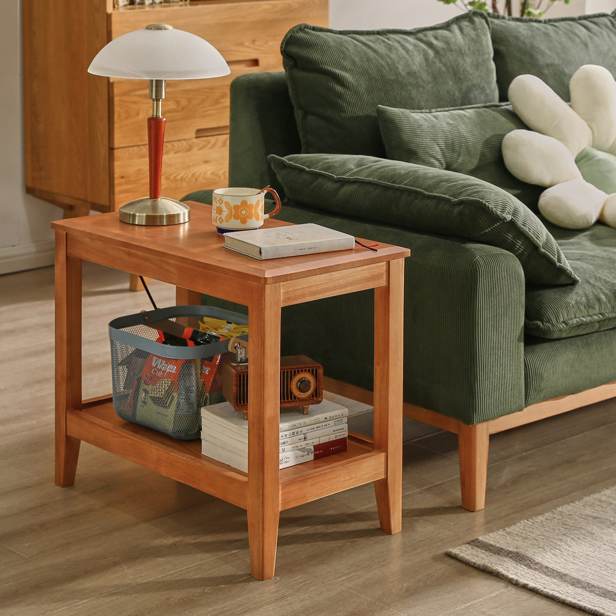 Two-tier solid wood sofa table with open shelf storage