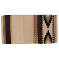 Wool saddle blanket with cream base and dark striped border, geometric star motifs